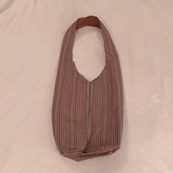 Missoni-like, orange brown and gray stripe, boho festival bag tie closure, lined - Picture 5 of 10
